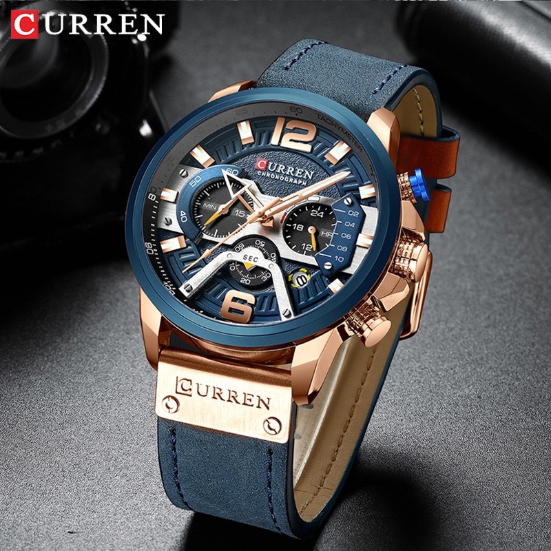 [Genuine/wholesale/cash on delivery] CURREN men's quartz watch, leather strap, waterproof, sports, 8329XA - รูปที่ 2
