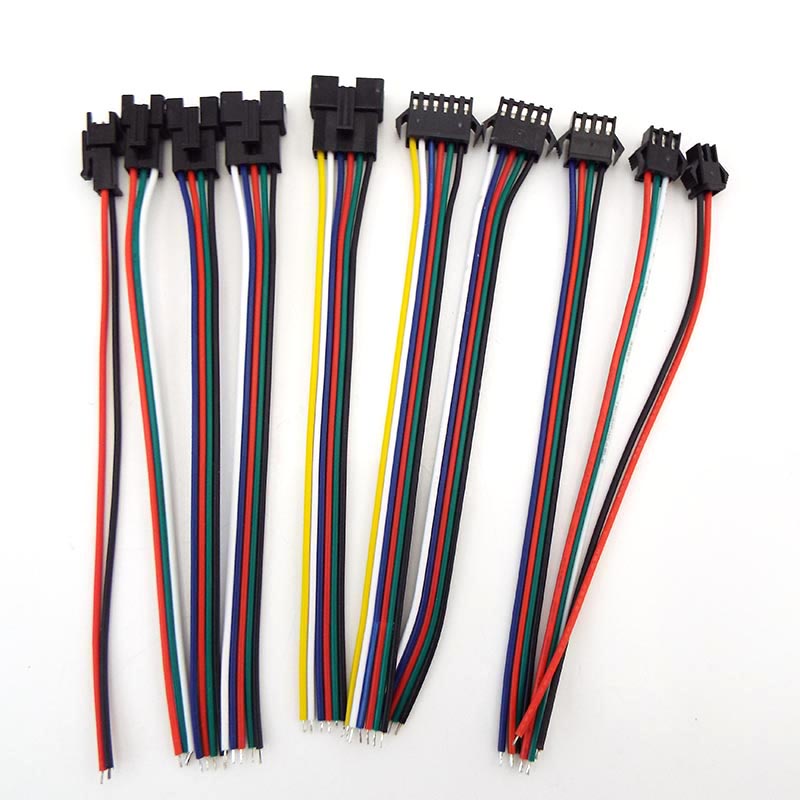 10 คู่ SM JST ชายหญิง 2P 3P 4P 5P 6P Connector สายไฟ 22 AWG 80C 300V สําหรับ 3528 5050 RGB RGBW LED 