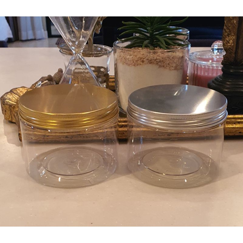 กระปุกพลาสติกใสPETฝาเกลียวอลูมิเนียมขนาด 10×8 cm สีเงินและสีทอง
