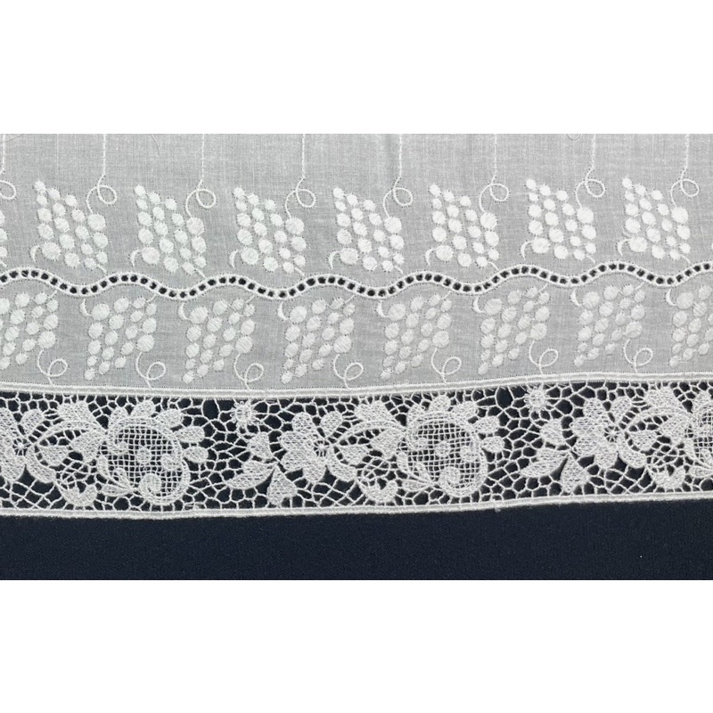 ลูกไม้คอตตอน สีครีม สวย กว้าง 4 นิ้ว เมตรละ 45 บาท