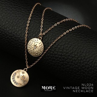 Vintage Moon Necklace สร้อยคอเลเยอร์ 2 ชั้น จี้ทรงกลมลายหมู่ดาว ประดับเพชรสังเคราะห์