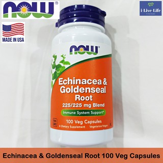 เอ็กไคนาเซีย โกลเด้นซีล เสริมภูมิต้านทาน Echinacea &amp; Goldenseal Root 225/225 mg Blend 100 Veg Capsules - Now Foods