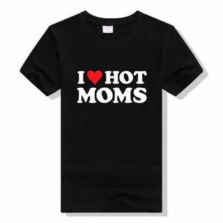 เสื้อยืดผ้าฝ้ายพรีเมี่ยม เสื้อยืด พิมพ์ลาย I love Hot Moms สีแดง สําหรับผู้ชาย