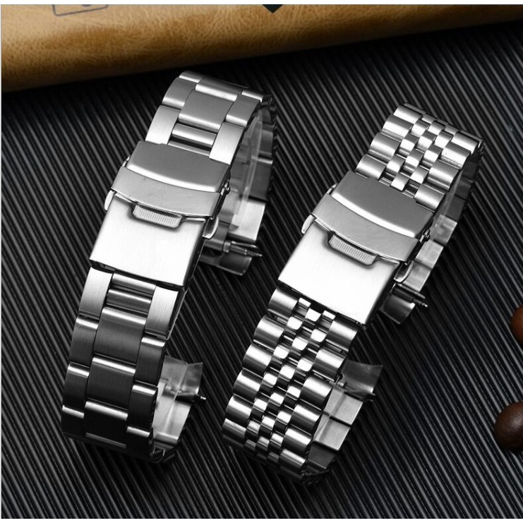สายสแตนเลสตัน Solid Link Stainless Steel ปลายโค้งเข้าตัวเรือน Curved End Link สำหรับ Seiko SKX007, S