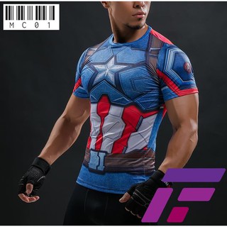 [ใส่โค้ด FEB2L15  ลดเพิ่ม 15%] เสื้อออกกำลังกาย เสื้อกีฬา funtastic47 - Captain America [AOU] Sport Shirt 2 #13