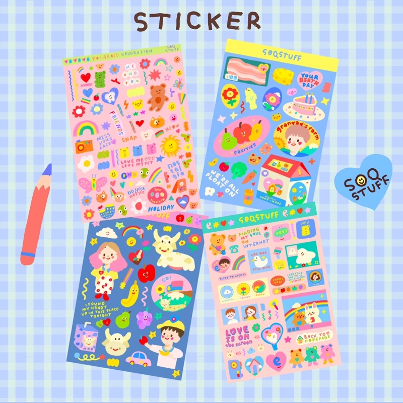 (พร้อมส่ง) สติกเกอร์PP soqstuff sticker a6 สติกเกอร์สำหรับตกแต่งโพลารอยด์ ฟาร์ม อินเตอร์เนต