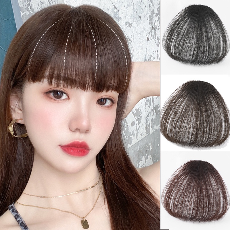 สาว Air Bangs วิกผมหญิงจําลอง Bangs วิกผมชิ ้ นที ่ มองไม ่ เห ็ นไม ่ มีรอยต ่ อ Bangs วิกผมต ่ อผม