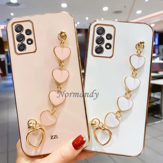 เคสโทรศัพท์ 2022 New Casing Samsung Galaxy A53 A23 A33 A73 A23 LTE A13 M33 M23 5G 4G Plated Straight Edge Handphone Case Silicagel Softcase Shockproof Back Cover with Fashion Heart Bracelet เคส