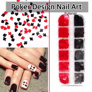 [12แบบ แดง/ดำ]กลิตเตอร์แต่งเล็บ ไพ่แต่งเล็บ แจ็ค แหม่ม คิง Poker Design Nail Art