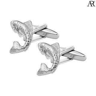 ANGELINO RUFOLO Cufflink(คัฟลิงค์) ดีไซน์ Fish กระดุมข้อมือคัฟลิ้งโรเดียมคุณภาพเยี่ยม สีเงิน