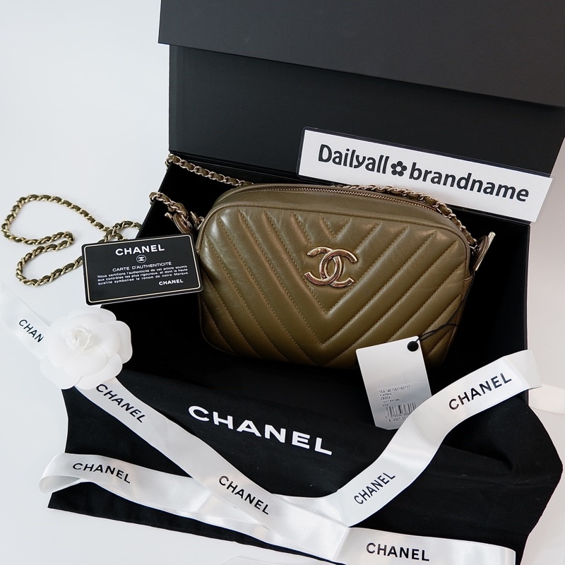 Used Chanel Chevron Camera Bag light brown Holo2029xxxx full set