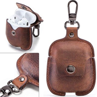 (มีให้เลือก 4 สี)AirPods เคส,Genuine Leather Case,vintage style,Protective Shockproof Cover with metal ring buckle