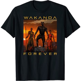 เสื้อยืดอินเทรนด์ผู้ชายอินเทรนด์ผู้หญิงเสื้อยืด พิมพ์ลายกราฟฟิค Marvel Black Panther Wakanda Forever นําเข้า สําหรับเด็ก