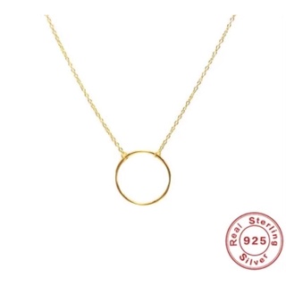 พร้อมส่ง ต่างหูเงินแท้ ชุบทองคำขาว Circle golden Necklace