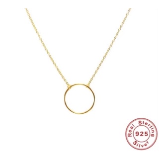 พร้อมส่ง ต่างหูเงินแท้ ชุบทองคำขาว Circle golden Necklace