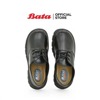 Bata รองเท้านักเรียนคัทชูประถมศึกษามัธยมศึกษาแบบทางการ หนังเงา หัวมนแบบผูกเชือก เสริมส้น 1 นิ้ว สีดำ รหัส 4216126