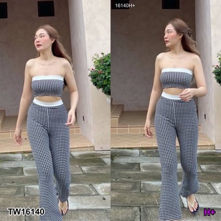 J16140 Set 2 ชิ้น เสื้อเกาะอก + กางเกงขายาว ทรงขาม้า Bandeau top + wide leg pants