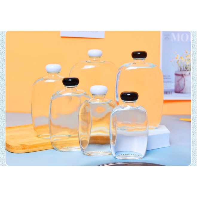 ขวดแก้วแบนพร้อมฝาพลาสติกสีดําสําหรับกาแฟ น้ําผลไม้ นมถั่ว 250ml 350ml 500ml