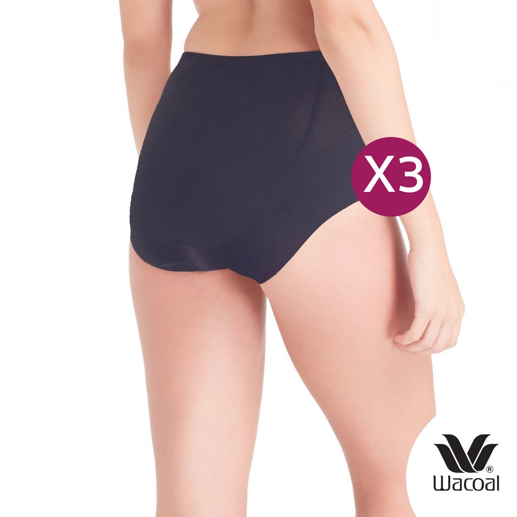 Wacoal U-Fit Extra Panty กางเกงในเก็บกระชับ ไม่เข้าวิน แพ็ค 3 ชิ้น รุ่น WU4838/WU4T38 สีดำ (BB)