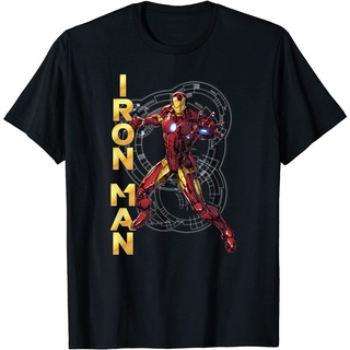 ROUND คอลูกเรือเสื้อยืด พิมพ์ลายกราฟิก Marvel Avengers Iron Man Tech สําหรับผู้ชาย-4XL