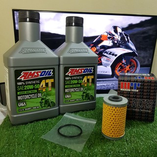 [MAXUM TECH ] AMSOIL สำหรับ KTM RC DUKE สังเคาะห์แท้100 % +ไส้กรองแต่ง+ แถมฟรี Oring กันซึ่ม