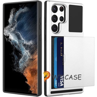 Galaxy S22 Ultra S22Plus S22 5G Case Wallet with Card Holder Slot Slide Credit Card Holder Dual Layer Protective Shockproof Hard Phone Case Cover