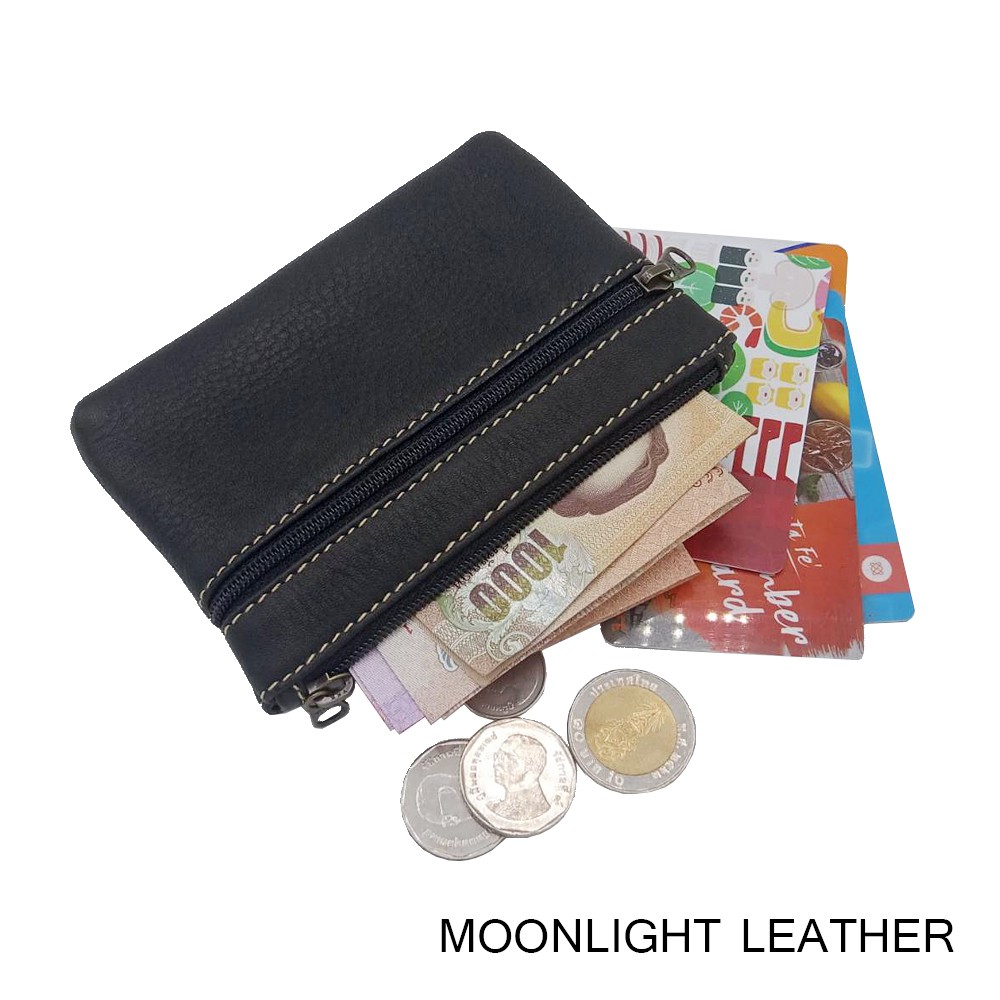 กระเป๋าใส่เหรียญหนังแท้ MOONLIGHT รุ่น Purin สีดำ ทำจากหนังวัวแท้ นุ่มมากไม่ลอก มี 3 ช่อง ใส่แบงค์ ใส่บัตรได้ มีกล่องสวย