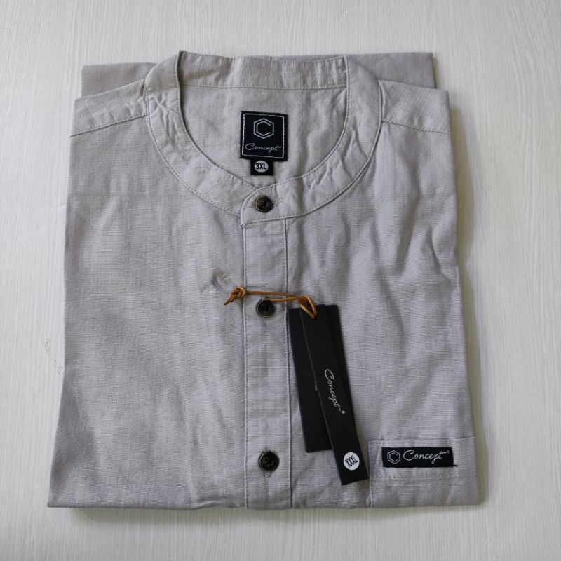 Kemeja Kemko Abu Muda Concept M/L/XL/XXL/3XL/4XL, เสื้อคอปกชายแขนสั้นซานไห่, เสื้อสั้นปกแมนดาริน, pr