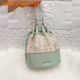 Charles and Keith Tweed Drawstring Bucket Bag ของแท้ ราคาถูก