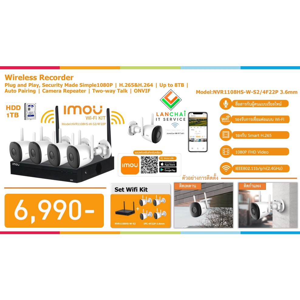 กล้องวงจรปิดไร้สาย ชุดเซต IMOU KIT 4 ตัว