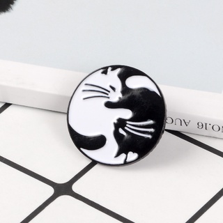 Cat Enamel Pin Black White Yin Yang Cat Brooches Tai Chi Animal Kitten Pins Badge Couples Brooch Jewelry Gift for Lover