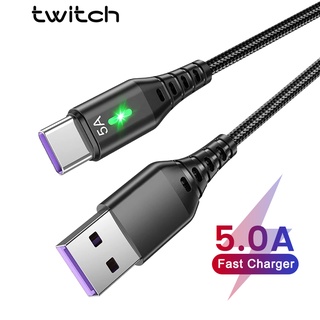 Twitch 5A สายชาร์จ USB Type-C ชาร์จเร็ว สายเคเบิลข้อมูลถัก พร้อมไฟ