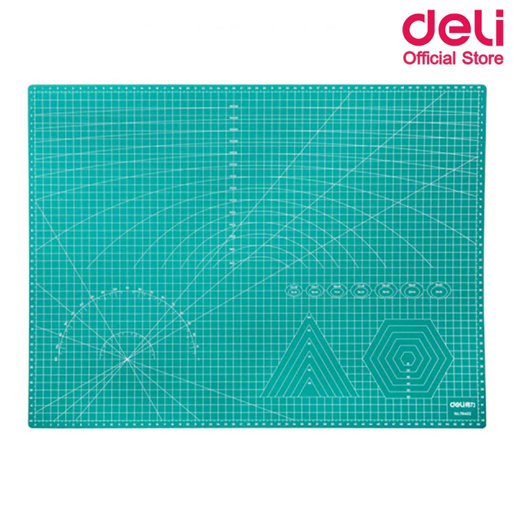 Deli 78402 Cutting Mat PVC A2 แผ่นรองตัดกระดาษ สีเขียว แบบสองด้าน PVC ขนาด A2 (600 x 450mm) อุปกรณ์สำนักงาน แผ่นรองตัด