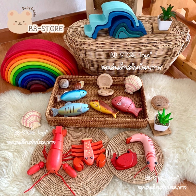 BB-STORE 🦞 สัตว์ทะเล สื่อการเรียนรู้ “𝙎𝙚𝙖𝙛𝙤𝙤𝙙” 🌟 ของเล่นไม้หั่น เสริมทักษะ เสริมพัฒนาการ บทบาทสมมติ