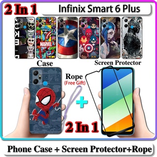 2 IN 1 เคส Infinix Smart 6 Plus พร้อมกระจกนิรภัยกันรอยหน้าจอโค้ง เซรามิค LOL และ Hero Serise