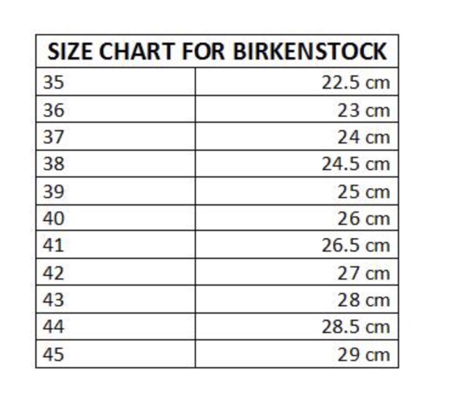 size birkenstock cm