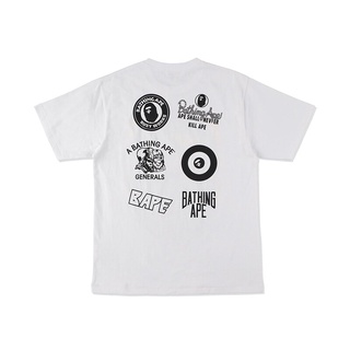 HH BAPE Mens Spring and Summer Ape Head Print Hit Color Layered Letters Pattern Short-sleeved T-shirt เสื้อยืดผ้าฝ้าย