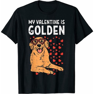 เสื้อยืดคอกลมเสื้อยืด พิมพ์ลาย My Valentine is golden retriever ของขวัญวันวาเลนไทน์ สําหรับสัตว์เลี้ยง สุนัข VGBJS-5XL