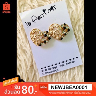 JB_Earrings ต่างหูหัวใจ กุหลาบ เพชร Rose heart daimond earrings