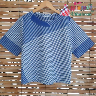 เสื้อผ้าขาวม้าคอกลมสีฟ้า