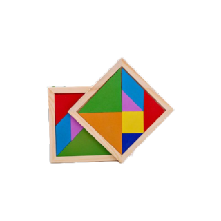 บล็อกไม้ของเล่นเลขาคณิต แทนแกรม(tangram) จิ๊กซอว์ไม้ ตัวต่อไม้จัตุรัส