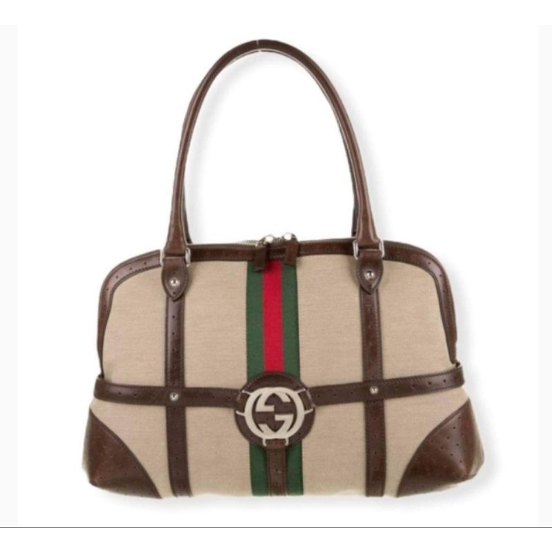 Gucci Calfskin Britt Reins Brown Hobo Shoulder Bag แท้💯💯💯💯
