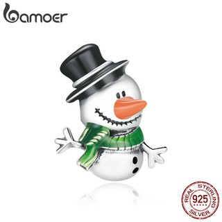 bamoer 925 Sterling Silver Little Snowman Merry Christmas Charm for Original Bracelet Silver 925 Jewelry Accessories SCC1665