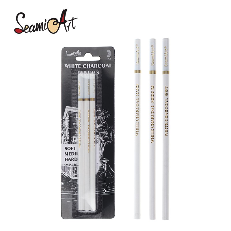ซีมีอาร์ต 3 ชิ้น ดินสอถ่านสีขาวนุ่มปานกลางแบบแข็งสําหรับร่างเครื่องเขียนเครื่องมือร่างเครื่องมือศิลปะ