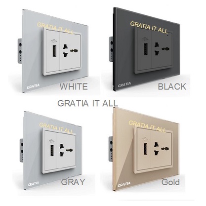 Gratia Switch ปลั๊กไฟกราวน์ Universal 1ช่อง + USB