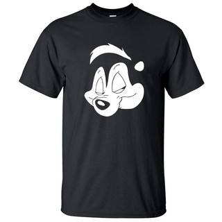 เสื้อยืดโอเวอร์ไซส์ผู้ชายเสื้อยืดเสื้อยืดลายการ์ตูน Pepe Le Pew สีดําS-3XL