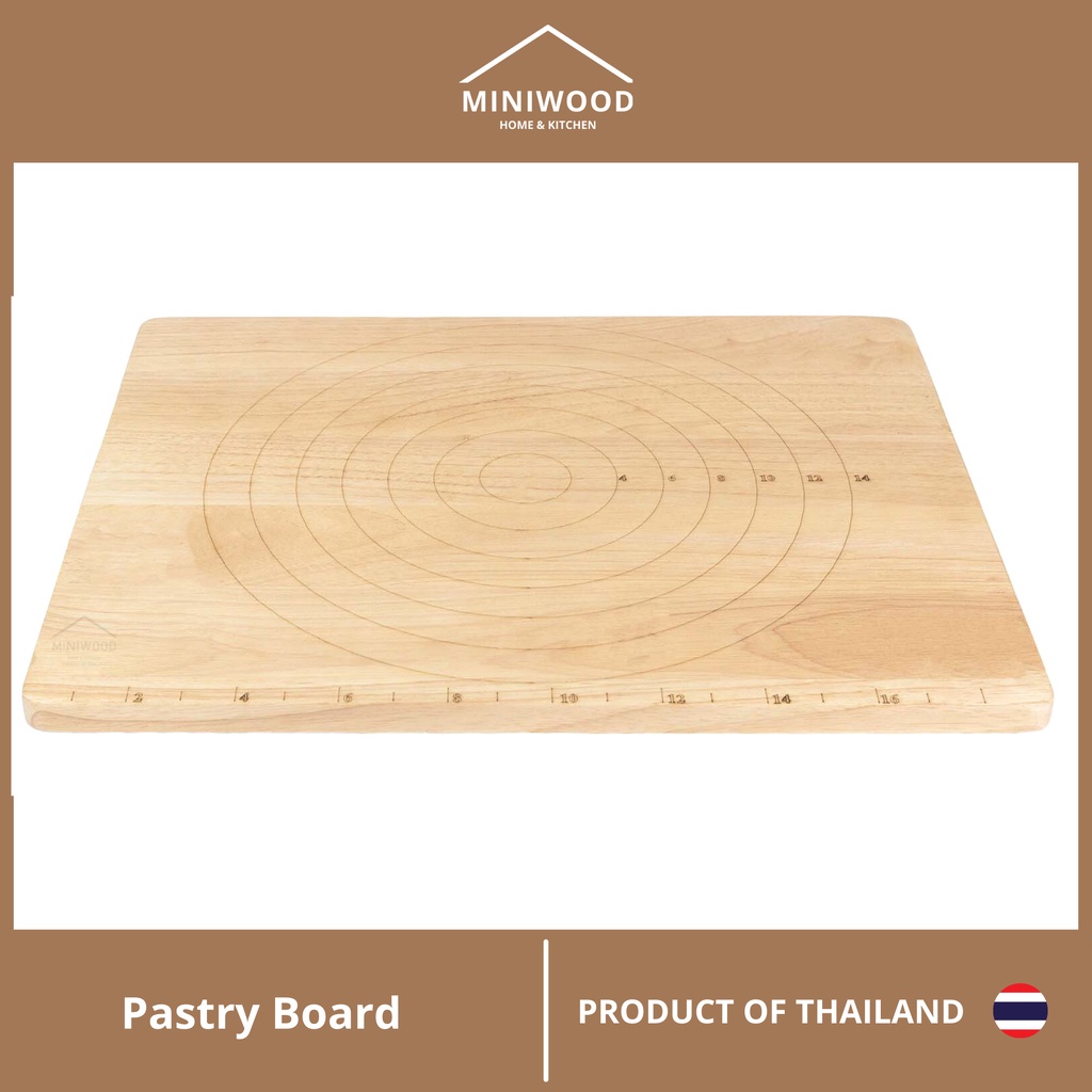 MINIWOOD กระดานนวดแป้ง แผ่นรองนวดแป้ง เขียงไม้ ไม้ยางพารา Pastry Board 15x19 นิ้ว (ไม้นวดแยกจำหน่าย)