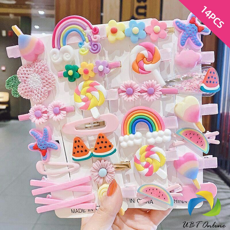 UBT กิ๊ฟน่ารัก กิ๊ฟสไตล์เกาหลี กิ๊ฟเซ็ท14 ชิ้น กิ๊บสีลูกกวาด Children's hairpin
