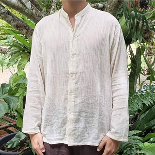 เสื้อเชิ้ตคอจีน แขนยาว ผ้าฝ้าย (Cotton) ไซส์ (S M L XL) 3 สี (ขาว ดำ ครีม)