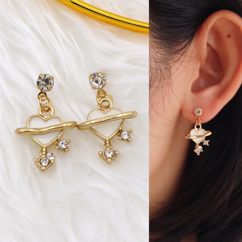 WFH ต่างหูห้อยรูปหัวใจดาวเสาร์ มี 2 สี ต่างหูผู้หญิงเท่ๆ FE54 - รูปที่ 2